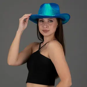 Neon Sparkly Iridescent Glitter Space Cowboy Hat