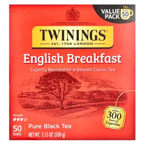 Twinings Pure Black Tea, English Breakfast, 50 Tea Bags, 3.53 oz (100 g)