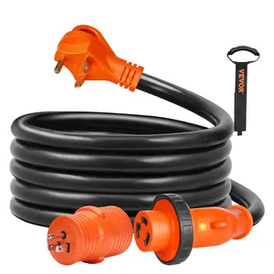 VEVOR RV Extension Cord, TikTokShopBlackFriday, Max 50 ft, 50 Amp, Heavy Duty STW RV Power Cord, NEMA 14-50R Female NEMA 14-50P Male Plug, with LED Indicator Handle 15A Adapter, for RVs, trams, generators, campers, ETL Listed