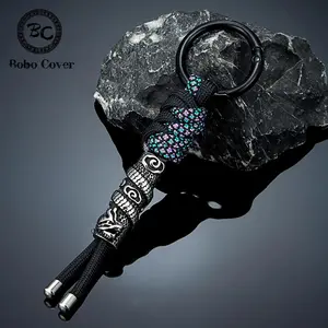 Chinese Dragon Paracord Keychain Men Handwoven Knife Lanyard Stainless Steel Oriental Cloud Amulet EDC Tool Outdoor Key Jewelry