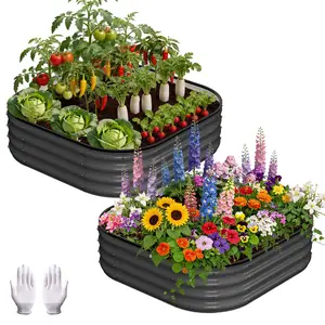 2 Pcs Galvanized Raised Garden Bed Planter Box, Squircle Planter Raised Beds with Rubber Edge Trim for Vegetables, Flowers and Herbs, 3x3x1 FT