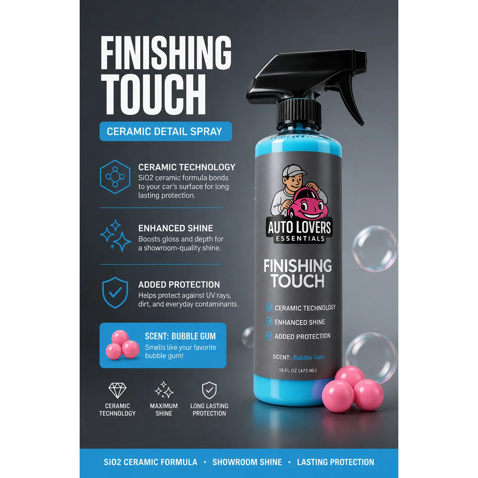 Finishing Touch – High-Gloss Car Ceramic Detail Spray (Bubble Gum Scent)
