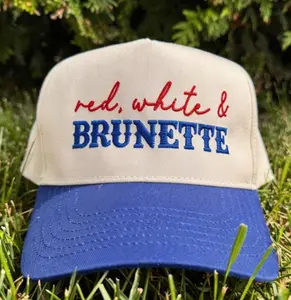 "Red White & BRUNETTE " Embroidered Women's Trucker Hat -Vintage Patriotic Baseball Cap Adjustable Snapback Summer USA Party Hat -Adorable 4th of July Outfit Accessory Perfect Gift for Her summerwins