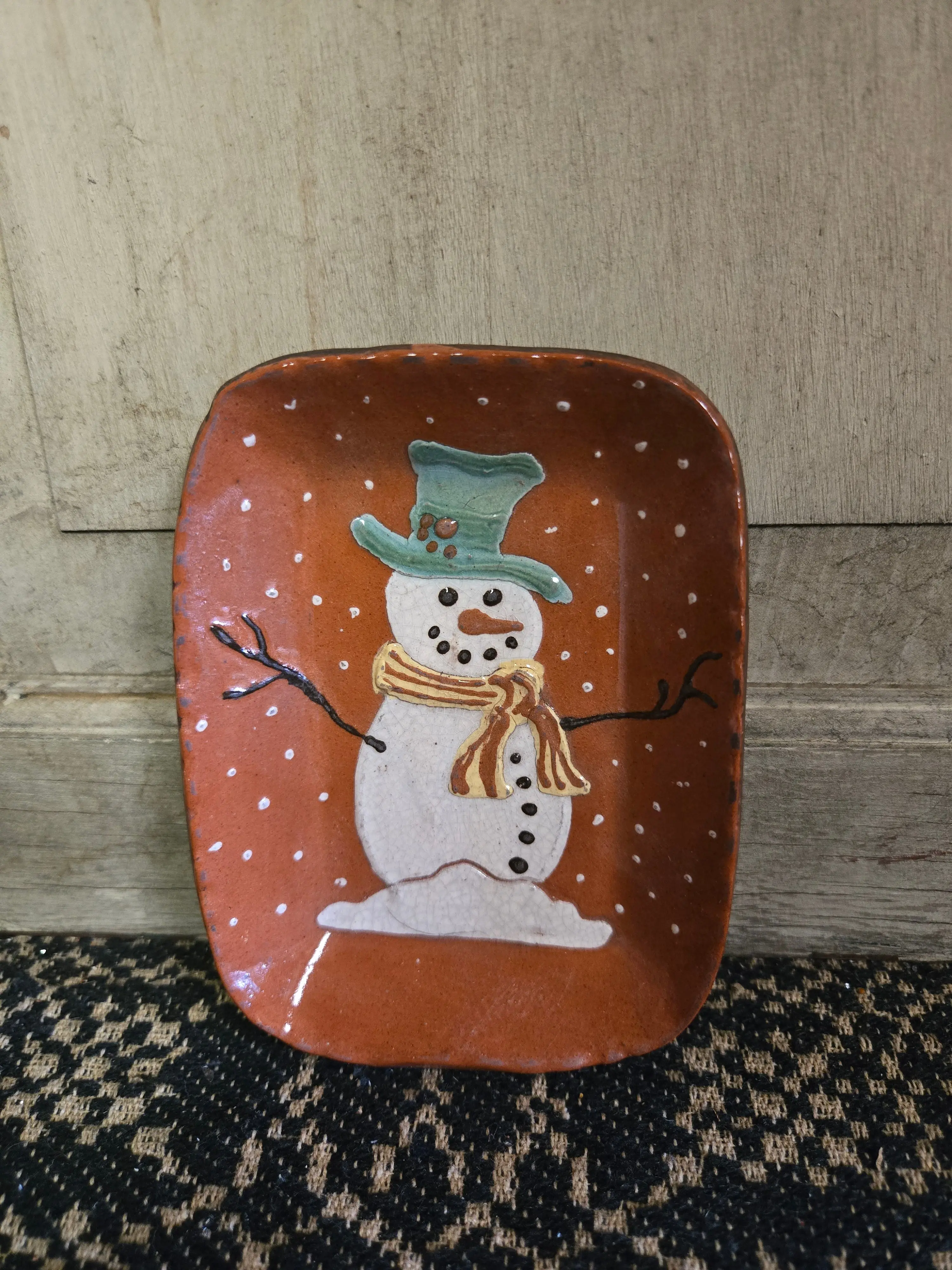Snowman Mini Redware Plate