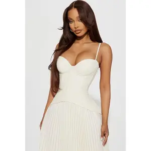 Daniella Lace Corset Pleated Maxi Dress - Cream Q