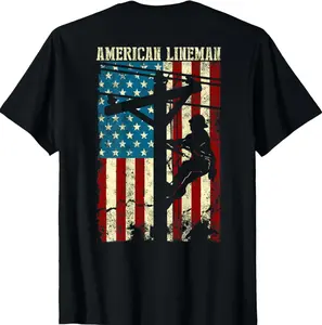 Lineman American Flag Electric Cable Tshirt, Patriotic Lineman T-Shirt, 4th Of July Lineman Tshirt, Gift For Him, Full Size, Full Color