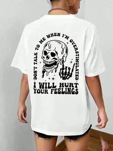 Womens Graphic Tee Letter Print Drop Shoulder Casual Streetwear Vibe Oversized T Shirt Crewneck Half Sleeve Soft Cotton Breathable Loose Fit Summer Daily Wear Going Out Top Trendy Aesthetic Halloween Graphic Shirt