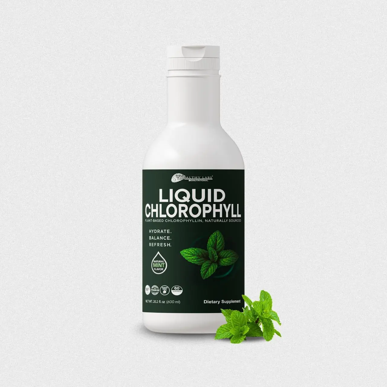 VIDA Herbal Chlorophyll Dietary Supplement Drink - 20oz Natural Mint Flavor, Herbs-Infused for Fresh Breath & Health Support