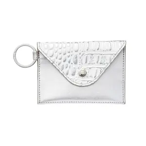 Keychain Wallet – Silver Leather Envelope Card Case