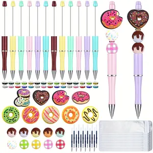 12 Set Donut Beadable Pens Bulk with Candy Focal Silicone Beads for DIY Pen Making Kit Smooth Writing Ballpoint Pen for Women Office Gifts