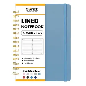 SUNEE A5 Lined Spiral Notebook for Women 146 Pages College Ruled Hardcover for Work Note Taking Journaling Office School Supplies Haze Blue 5.75x8.25 Inch
