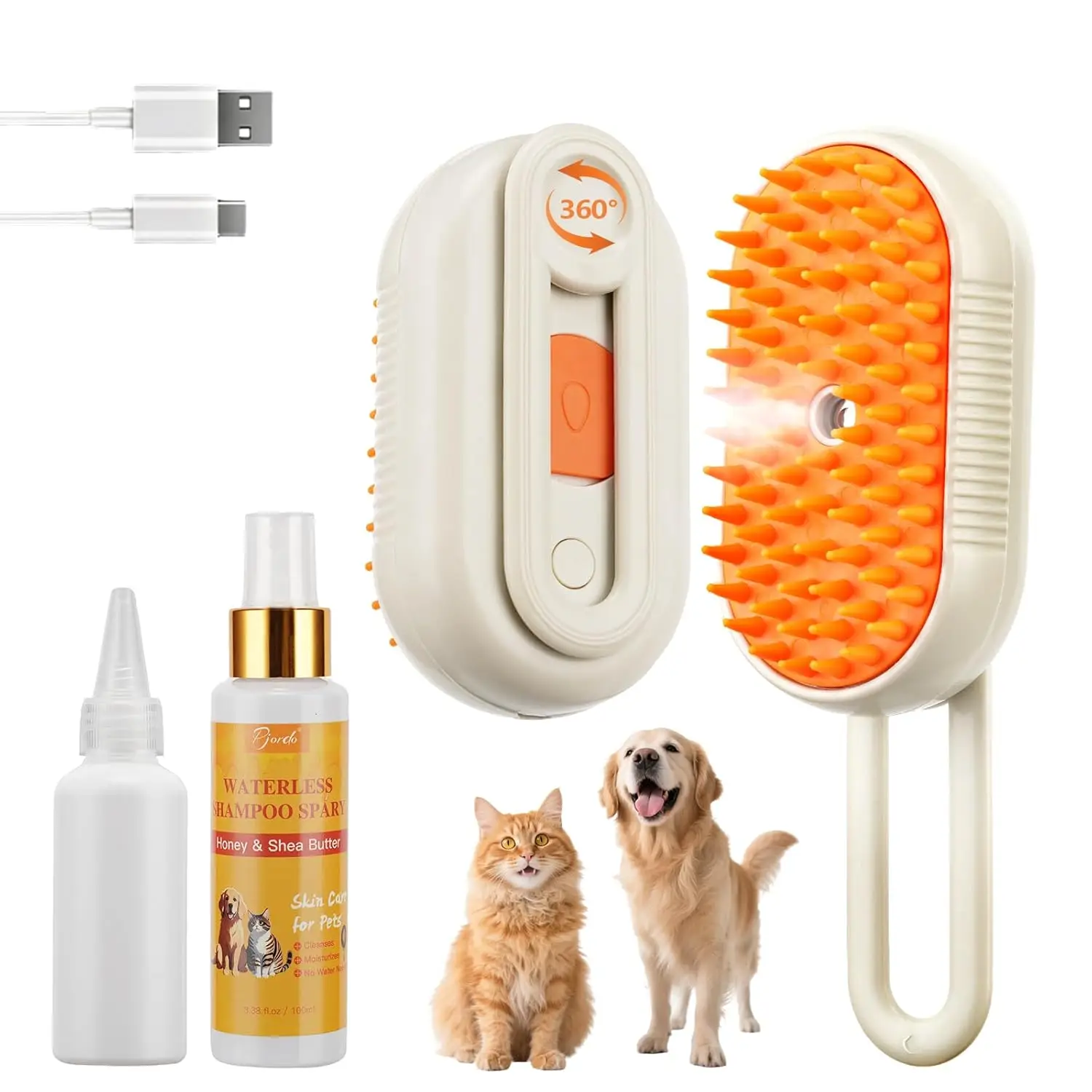 Pet Steam Brush,Cat & Dog Hair Remover, Adjustable Pet Hair Remover,Pet Steamy Mist,Steam Pet Brush for Pet Hair 4-IN-1 Steamy Cat Brush Grooming Comb