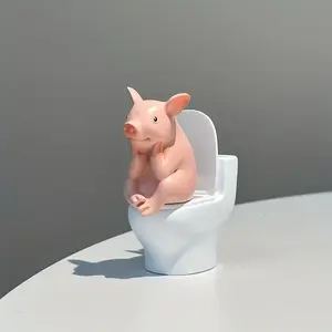 Cute Pig Decorative Figurine, Cute Animal Design, Relaxing Toilet Pig Tabletop Bathroom Ornament, Home Decoration, Living Room Decor, Holiday Gift, Home Ornaments