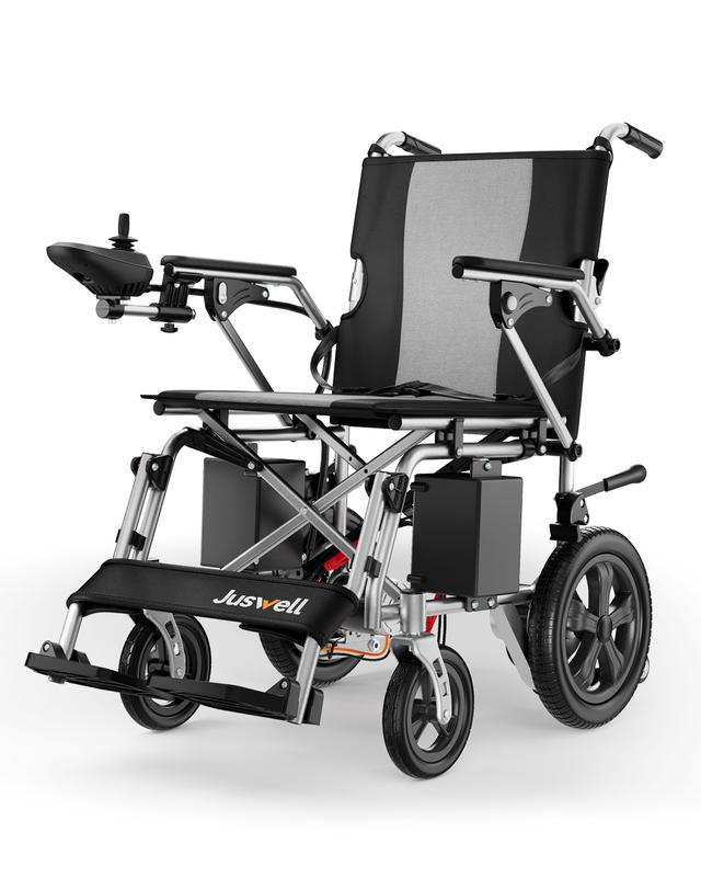 Juswell Battery Operated Wheelchair for Adults - Foldable, Portable Folding Transport Travel Wheelchair, Lightweight Healthcare Mobility Support Device, 15/30 mi Long-Range Mobility, All-Terrain Outdoor Use, 300/350 lbs Capacity