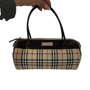 Pre-owned BURBERRY Canvas Mini Bags Nova Check with Brown Leather Papillon Perfect for Daily Use