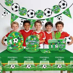 World Cup Party Disposable Tableware Set, Paper Plates Cups Napkins, Football Theme Viewing Decoration Kit, One Box Solution