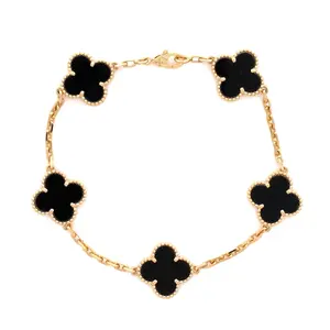 Pre-owned Van Cleef & Arpels Vintage Alhambra 5 Motifs Bracelet 18K Yellow Gold and Onyx by Rebag