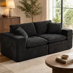 ARCH Modern Chenille Cloud Sofa Couch 2-Seat Comfy Living Room Furniture Modular Sectional with High-Density Foam Spring Black for Home Apartment Office Multiple Seat Options Available, 6 Seat/Black/Dark Gray/Foam Color Options, Foam+Spring Material