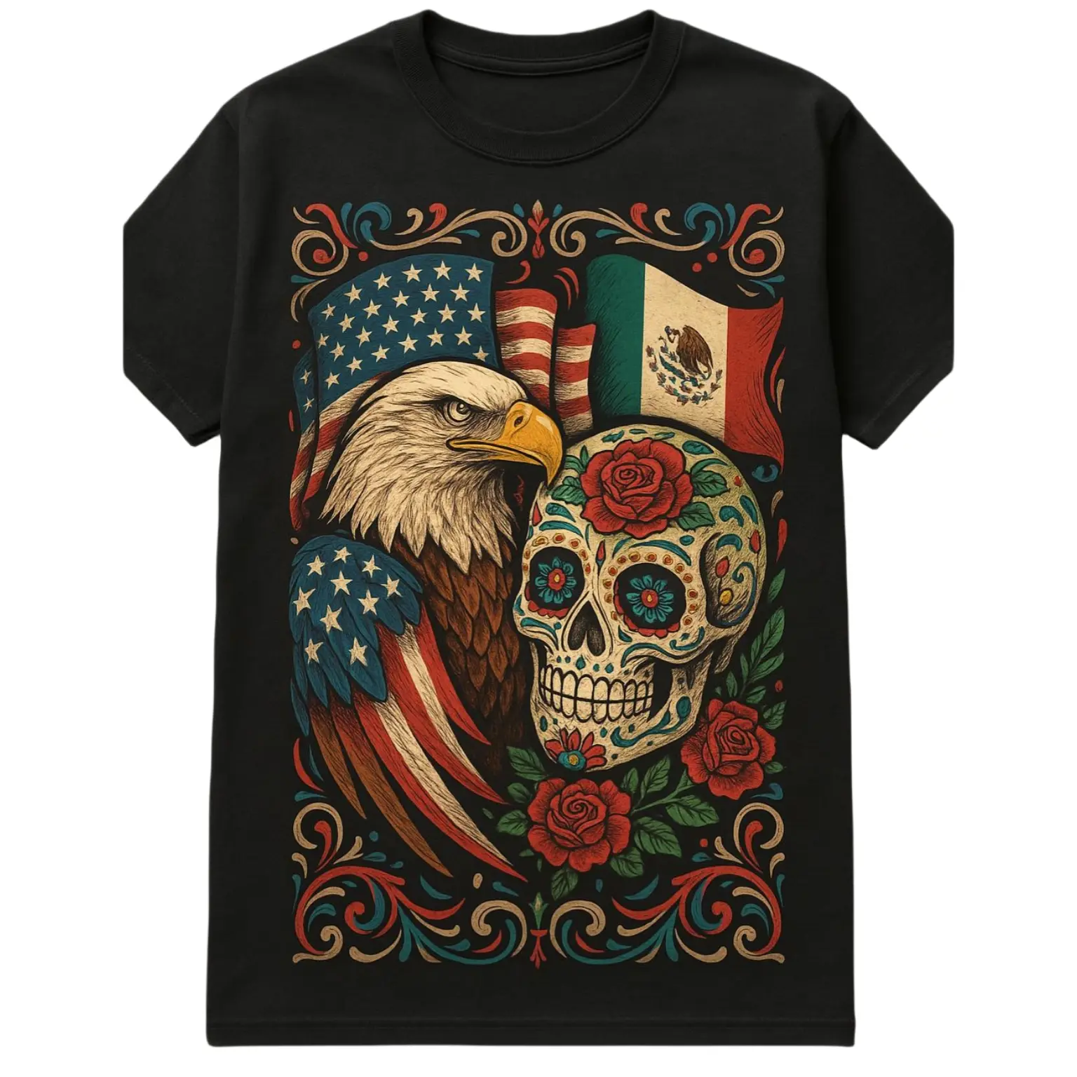 Streetwear Graphic Tee Skate Fans Eagle & Sugar Skull Heritage Tee  Retro Vintage Design men gifts 80s 90s vintage graphic tees trendy t-shirts Menswear