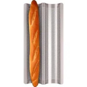 Nonstick 2 Slots Perforated Long Baguette Pan - French Italian Loaf Baking Pan Mold For Baking Golden Bread