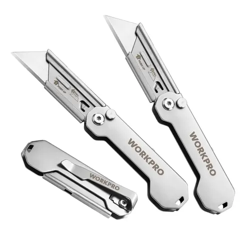 #blackfriday WORKPRO 3-Pack Folding Utility Knife, Quick Change Blades Box Cutter, EDC Foldable Pocket Utility Knife Sets with Belt Clip