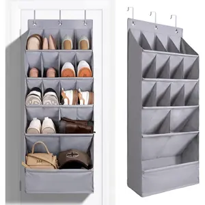 1 Pack Over-the-Door-Shoe-Organizers,Organizers with Large Shoe Holder Shoe Rack for Closet Shoe Organizer for Wall, Over Door Organizer with 15 Pockets Gray