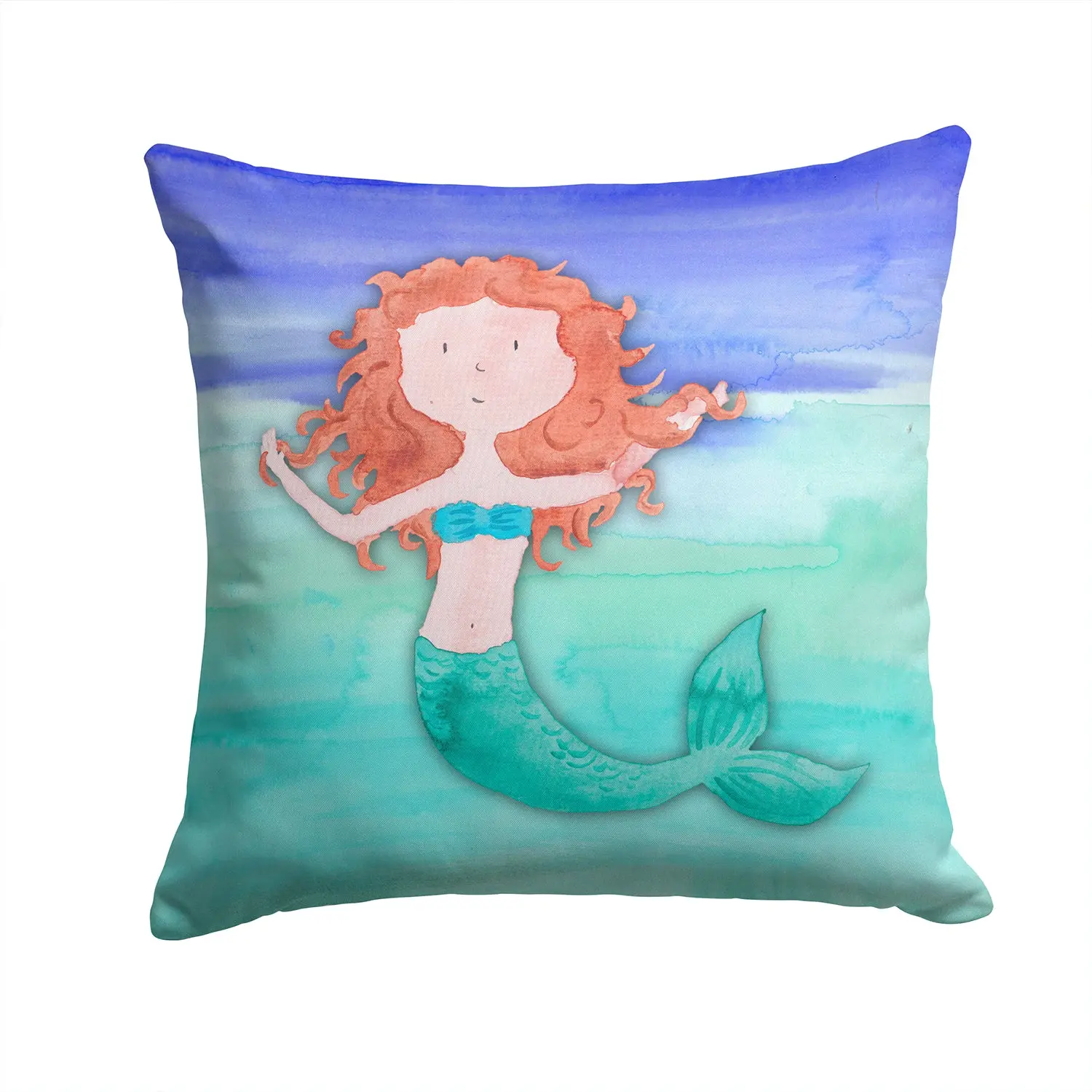 Handcrafted Mermaid Ginger Watercolor Decorative Throw Pillow, 14x14 in Indoor-Outdoor Accent Cushion with Fabric Cover & Insert for Sofa, Outdoor Seating (Highlights Versatility)