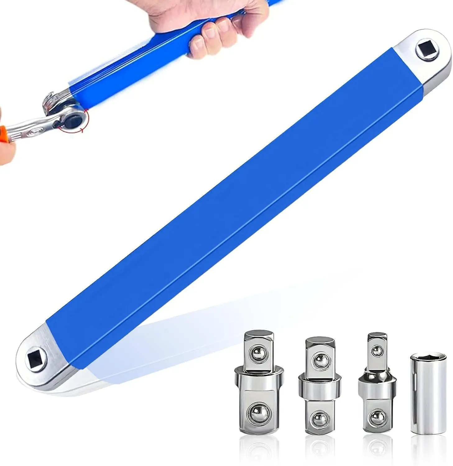 Upgraded Impact Ready Offset Extension Wrench, Tight Reach Extension Wrench Set, With Versatile 1/2", 1/4" & 3/8" Square Drive Adapters