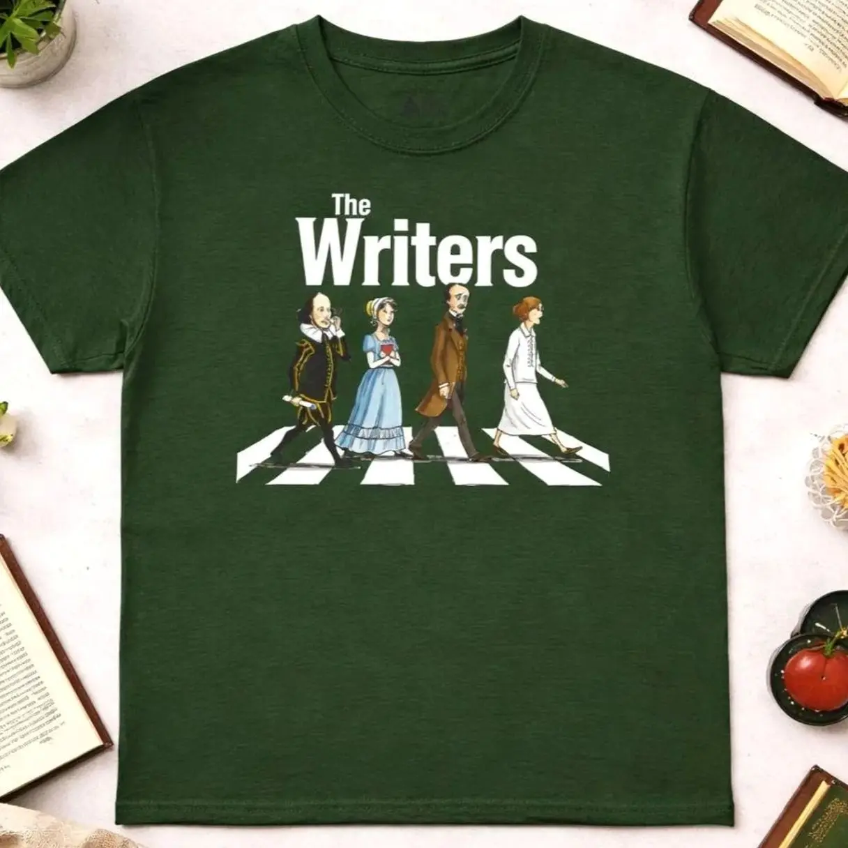 Writer Shirt Literary Gift for Book Lovers – Classic Authors Abbey Road Style T-Shirt S