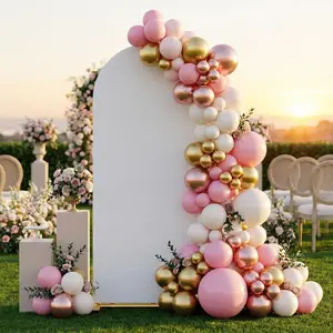 Arch Backdrop Stand and Cover Set, 7.2 x 4FT Gold Wedding Arch for, Balloon Arch Stand with White Spandex Cover for Birthday, Baby Shower, Graduation, Event