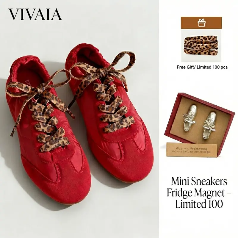 VIVAIA Women's  Re-Nylon Jogger Style with 2 Lace Sneakerina Sneakers,Ballet Flats Suede-Like Integrated Insole Lightweight , Machine Washable,Arch Support 70s Retro Chic ,City Walking ,Travel Essential （YANCY）