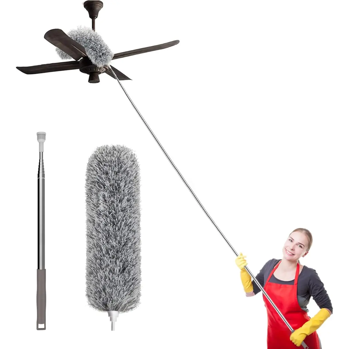 Extra-Long Dusters with Extension Pole 100-inch for Cleaning, Bendable Microfiber Head Washable Ceiling Fan Duster for High Ceilings, Furniture
