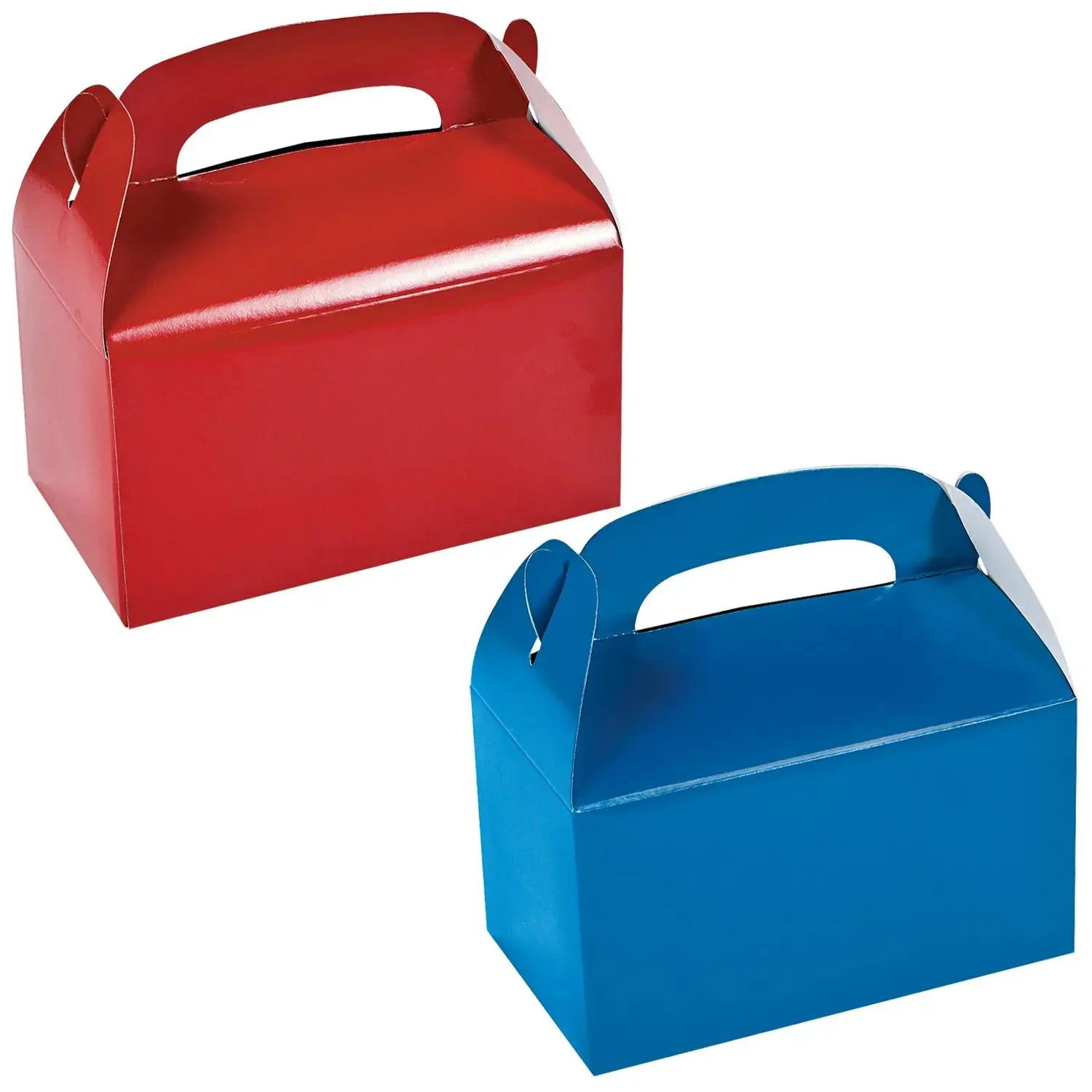 Multicolor Foldable Paper Red Favor Boxes Party Favor Kit - Red & Blue Rectangular Gable Boxes, 24 Pcs per Unit, 6.25"x3.5"x6" for 4th of July Celebrations, Simple Assembly Required