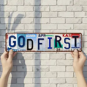 God First - Vintage Style Street Sign - Aluminum Wall Art & Room Decor for Garage Bar Bedroom Farmhouse Home - 16" x 4" Rust Free Metal Poster
