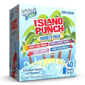 Wyler's Light Island Punch Singles to Go, Variety Pack, Fruity Red Punch, Purple Berry Wave, Berry Jammer and Blue Ocean Breeze, 1 Box (40 Single Servings)