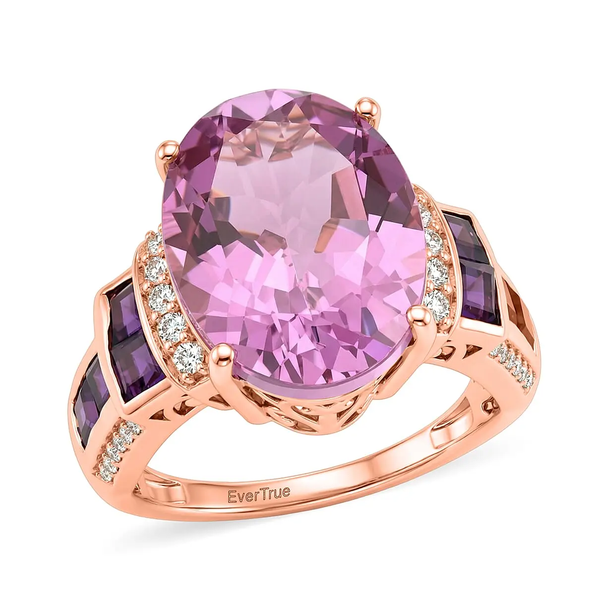 EverTrue African Lilac Quartz, Multi Gemstone Ring in 18K RG Plated (Size 10.0) 11.10 ctw