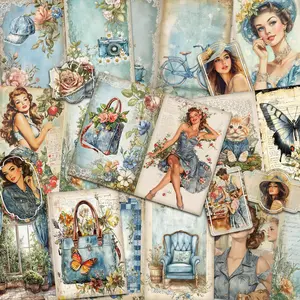 Vintage Girl Pattern Junk Journal Paper & Self Adhesive Sticker Set, 60pcs/set Scrapbook Materials & Journal Making Material Paper, DIY Decorative Paper for Crafts