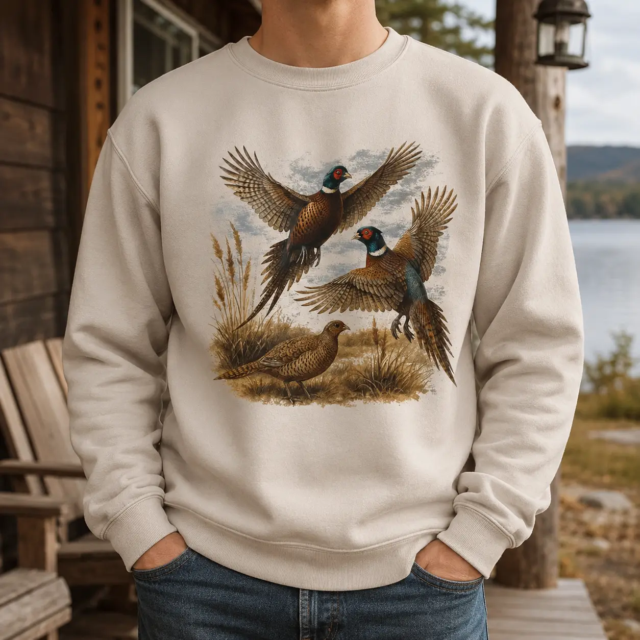 Vintage Pheasant Hunting Sweatshirt, Wild Bird Outdoor Graphic Tee, Camping Outfit, Gift For Hunter, Made in USA, 100% Cotton.