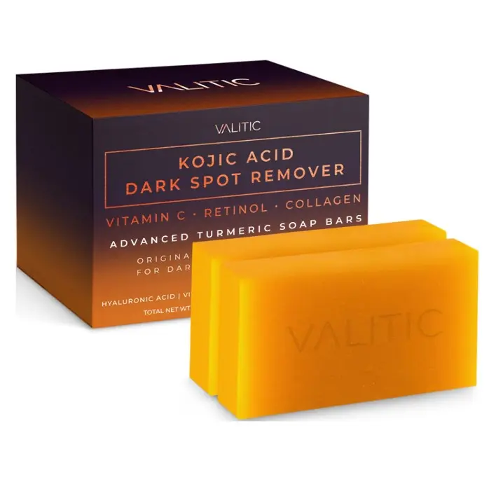 VALITIC Kojic Acid Dark Spot Remover Soap Bars with Vitamin C, Retinol, Collagen, Turmeric - Original Japanese Complex Infused with Hyaluronic Acid, Vitamin E, Shea Butter, Castile Olive Oil (2 Pack)