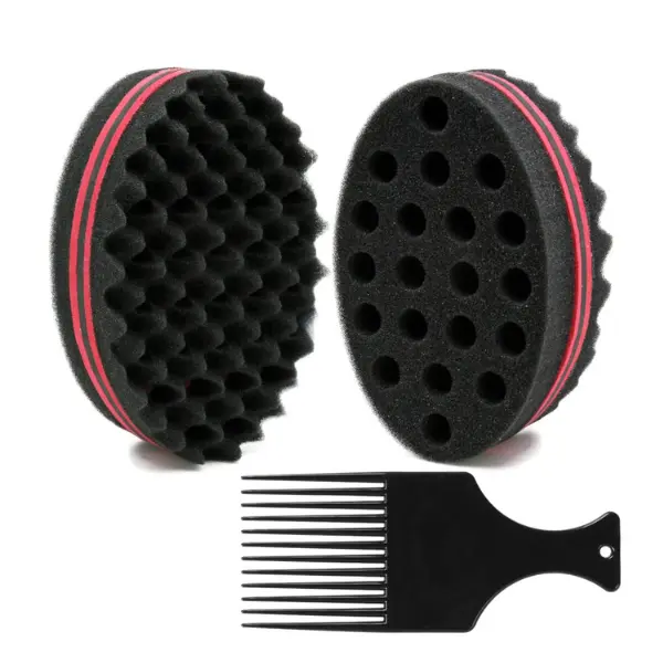 Big Holes Barber Hair Brush Sponge Dreads Locking Twist Afro Curl Coil Wave Hair Care Tool, 2 Pcs with 1 Pc Hair Pick