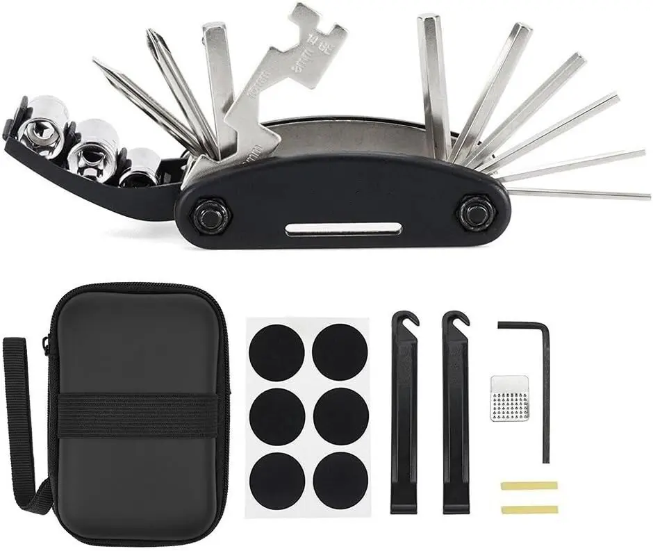 Bike Repair Tool Kit - 16 in 1 Bicycle Multitool Portable Mountain Bike Tool Cycling Maintenance, Bike Hex Key Wrench & Bike Tube Patch Kit & Tire Lever & Hard Carrying Case (16 in 1 Tool)