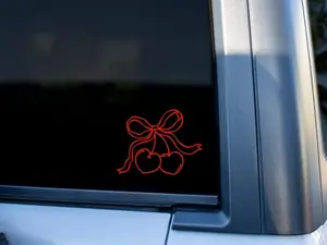 Cherry Bow Car Decal, Permanent Vinyl Bumper Sticker