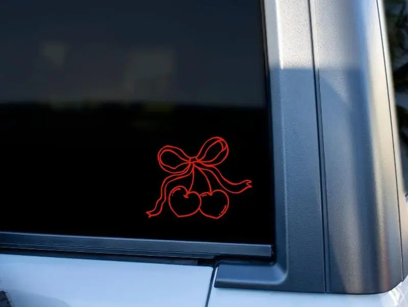 Cherry Bow Car Decal, Permanent Vinyl Bumper Sticker