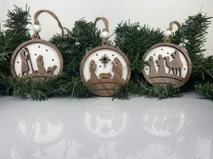 Layered Nativity Wood Christmas Ornament Set