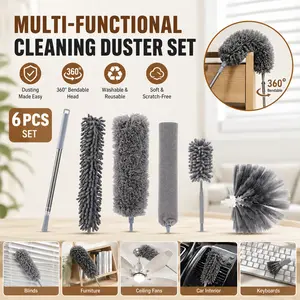 Telescopic Microfiber Duster Set - 4/5/6 Pack Multi-Surface Cleaning Kit Round Brush