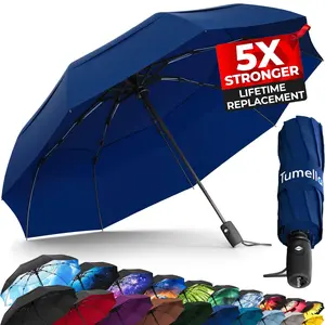 Tumella 9-Rib Solid Navy Blue Lightweight Umbrella