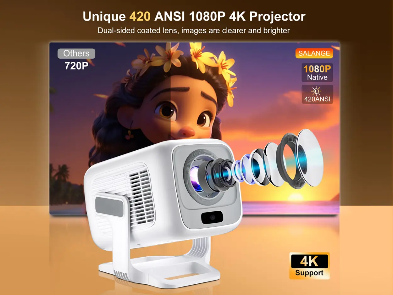 [US warehouse]   HY310 Projector 330ANSI Google Assistant 8K Decode Native 1080P BT5.4 WIFI6 Android 14 Built-in Speaker Allwinner H726 180° Flexible 130"Screen 60Hz Reflash Home Cinema Mini Portable Projector Wireless Local Summervibes