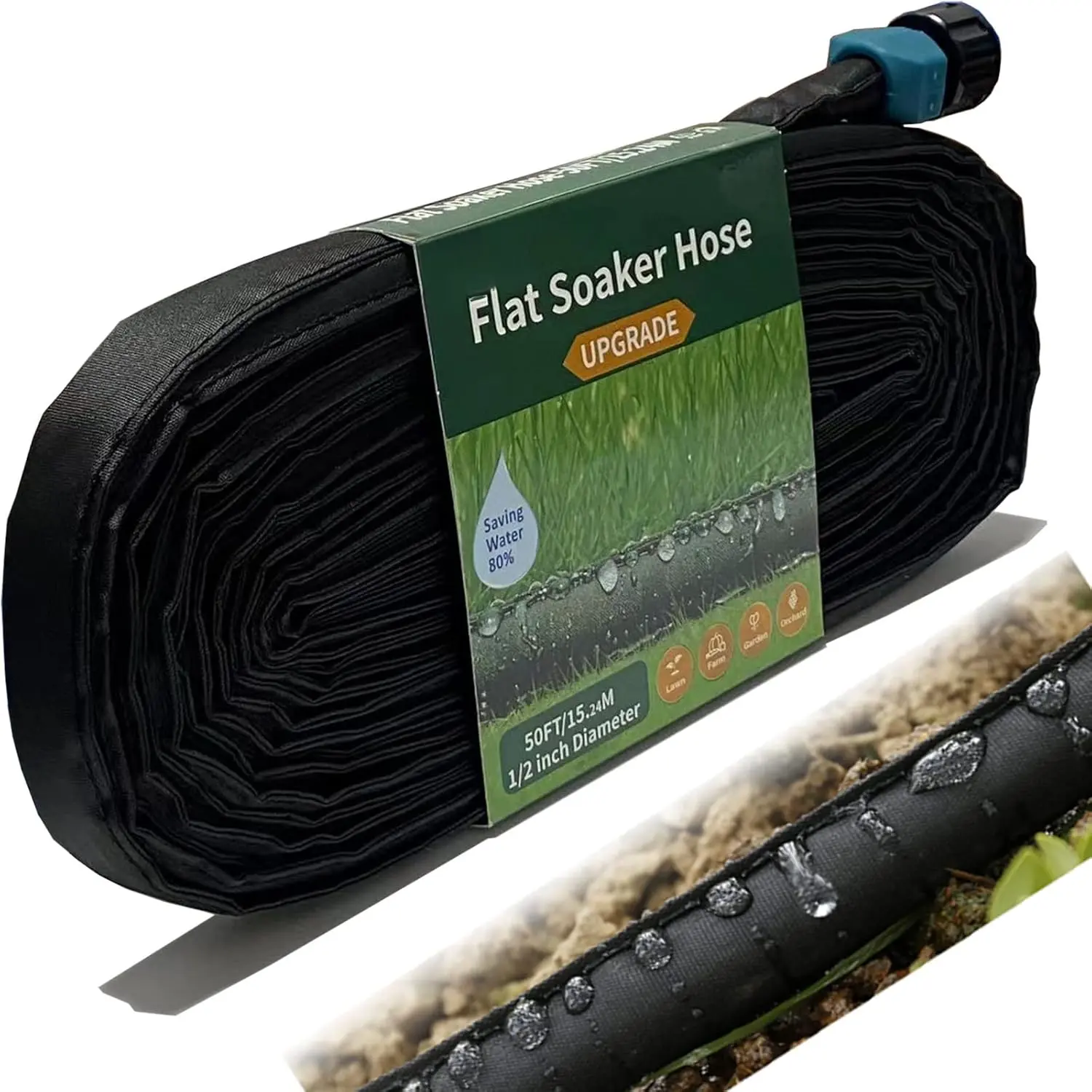 Flat Soaker Hose for Garden Beds 10 25 50 75 ft, 50" Short Linkable Drip Irrigation Hose Save 80% Water, Leakproof Watering Hose with Holes