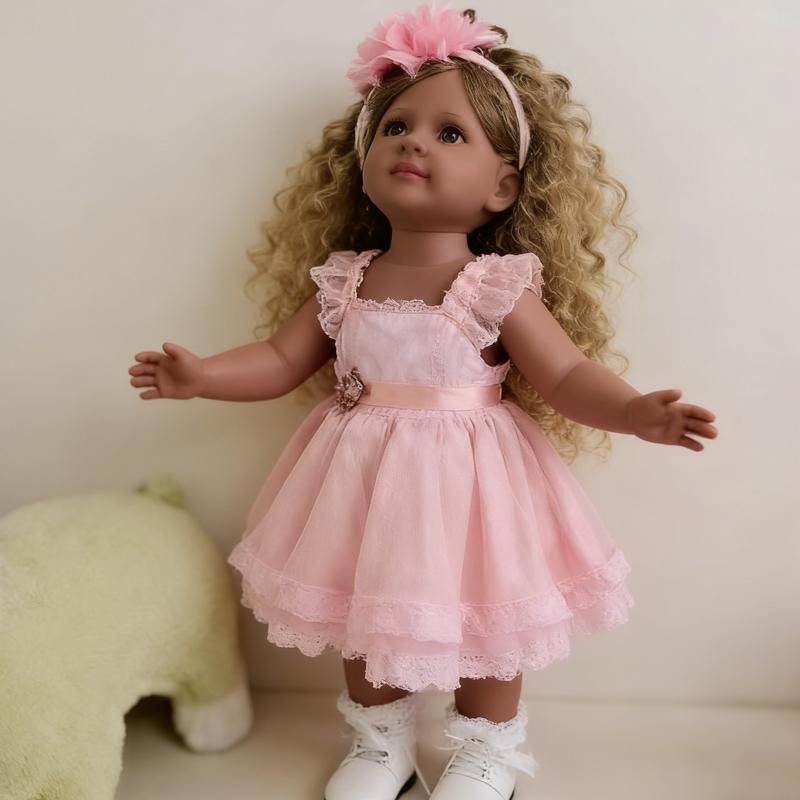 22 Inch Lifelike Dark Brown Skin African American Reborn Baby Dolls with Pink Dress Curly Hair Realistic Newborn Silicone Doll for Kids Women Xmas Birthday Gifts Durable Features