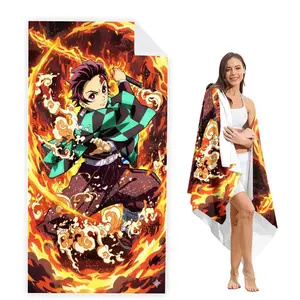 Demon Slayer Beach Towel and Bath Towel, Cute Anime Pattern Quick-Drying Towel for Home and Beach Use, Perfect Gift for Swimmers and Yogis